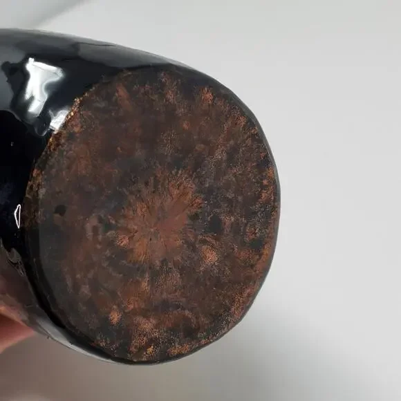 Vintage Black Floral twisted Cloisonné 7" vase Lilly and butterfly hand painted - Picture 3 of 10